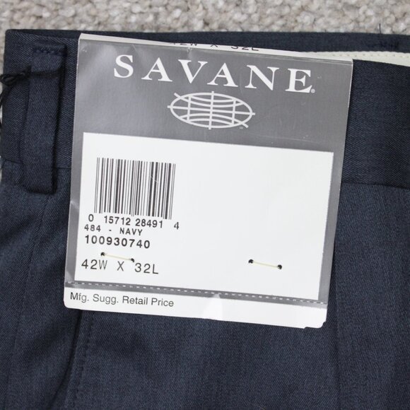 Savane Pants NWT Men 42x30 Blue Silkworks Traditions Micro Fiber Pleated Cuffed - Picture 9 of 15